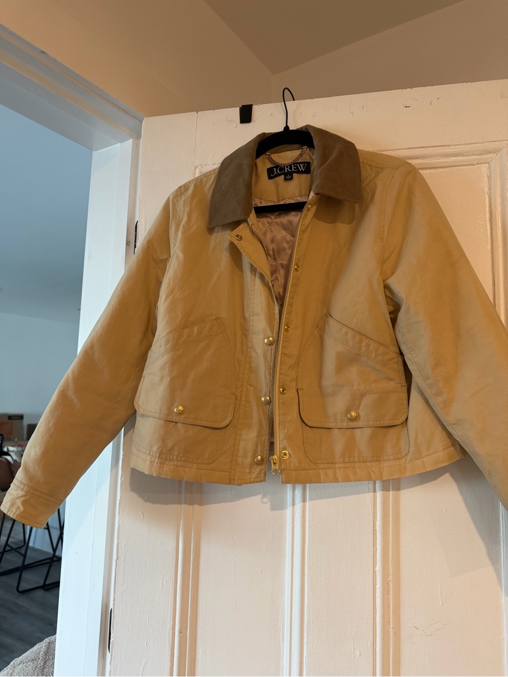 J.Crew women’s Tan Canvas Jacket with Corduroy Collar